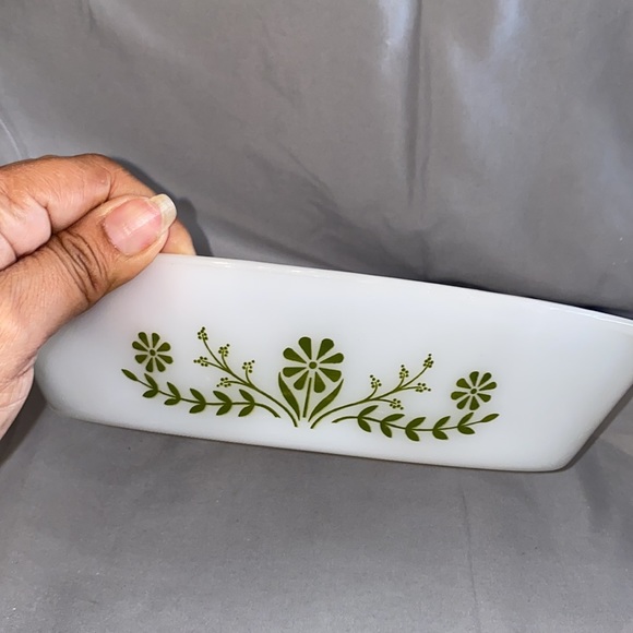 Vintage Glasbake Divided Casserole Dish Green Retro Flower Oven Proof Microwave - Picture 3 of 4